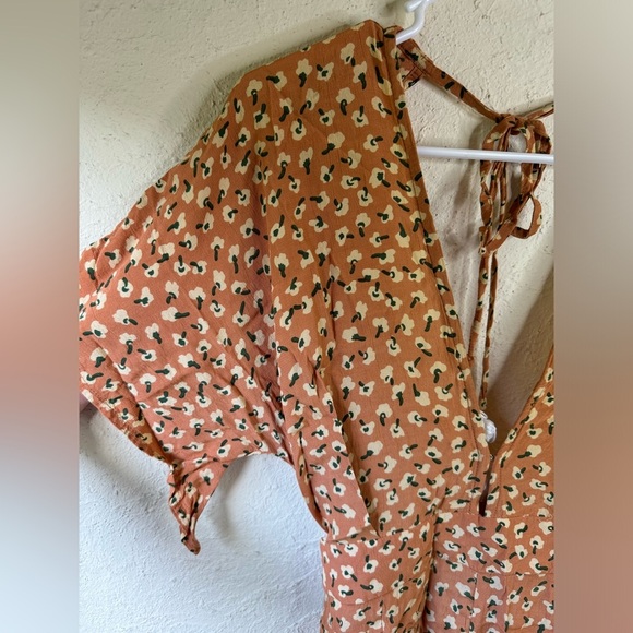 Faithfull The Brand Plunge Orange Floral Jumpsuit Boho Cottagecore Size 4 - Picture 5 of 10